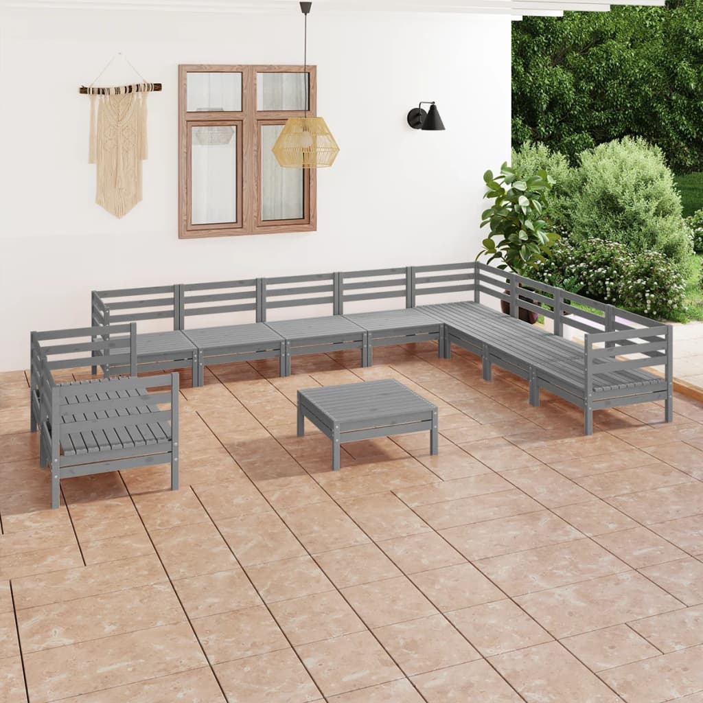11 Piece Garden Lounge Set Solid Wood Pine