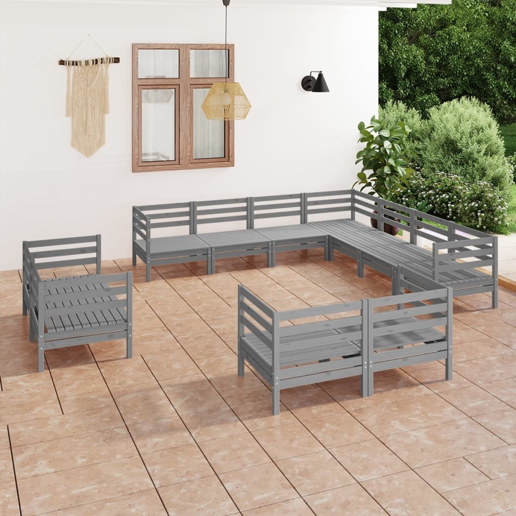 11 Piece Garden Lounge Set Solid Wood Pine