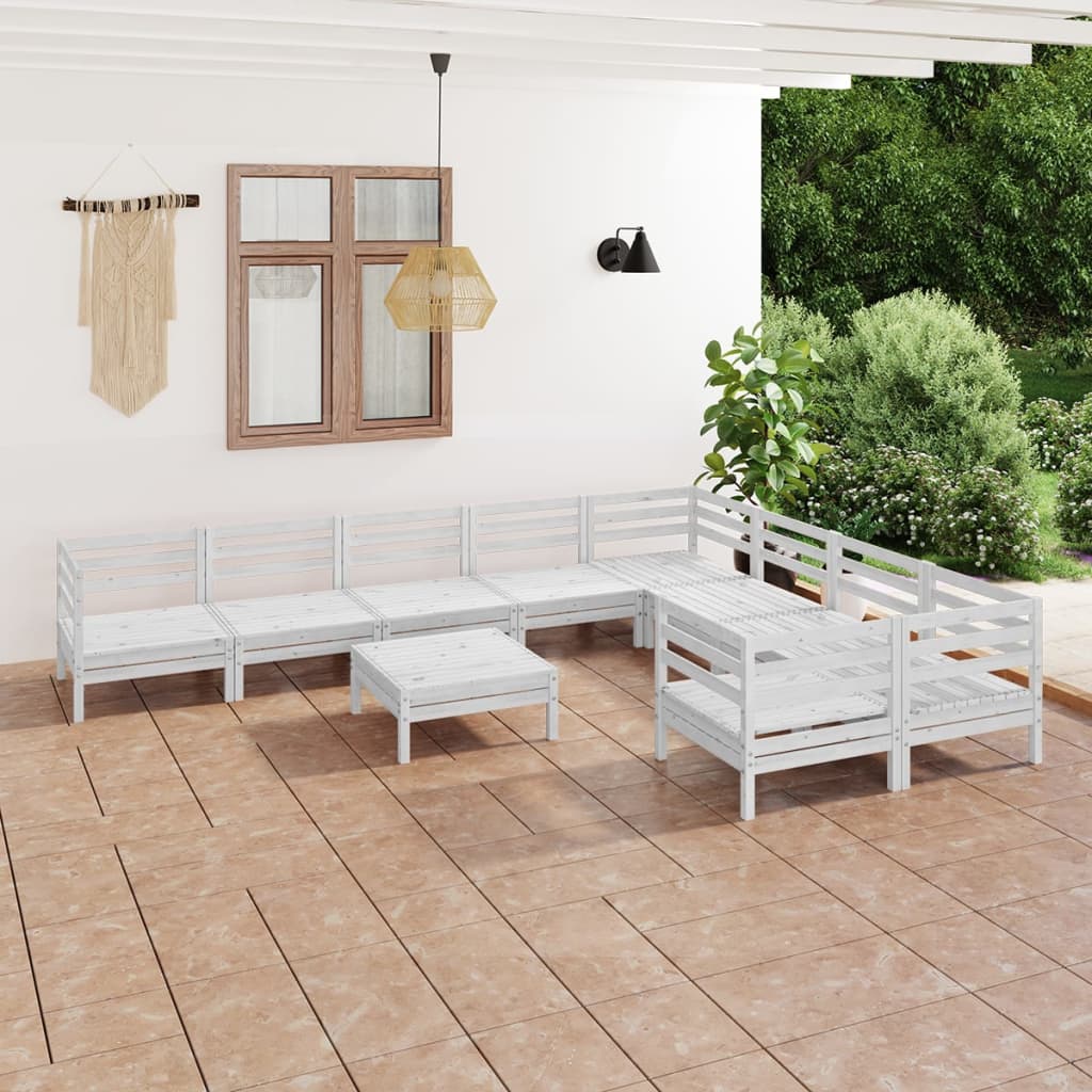 10 Piece Garden Lounge Set Solid Wood Pine