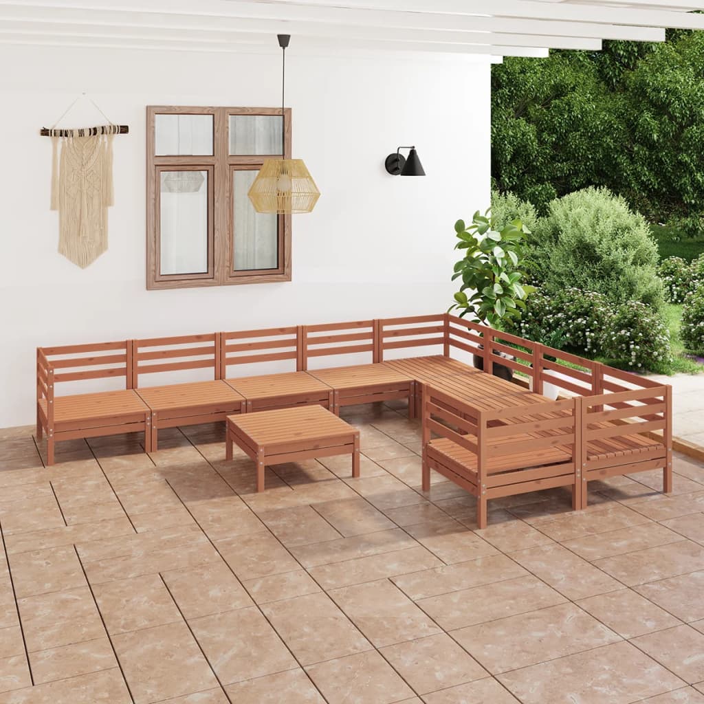 10 Piece Garden Lounge Set Solid Wood Pine