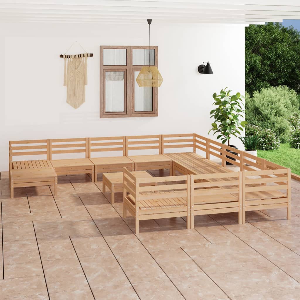 13 Piece Garden Lounge Set Solid Wood Pine