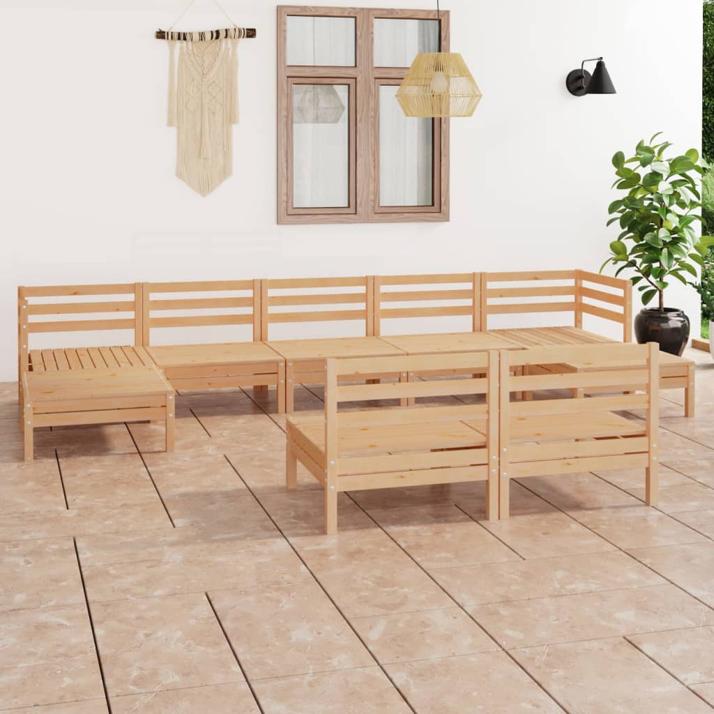 9 Piece Garden Lounge Set Solid Wood Pine