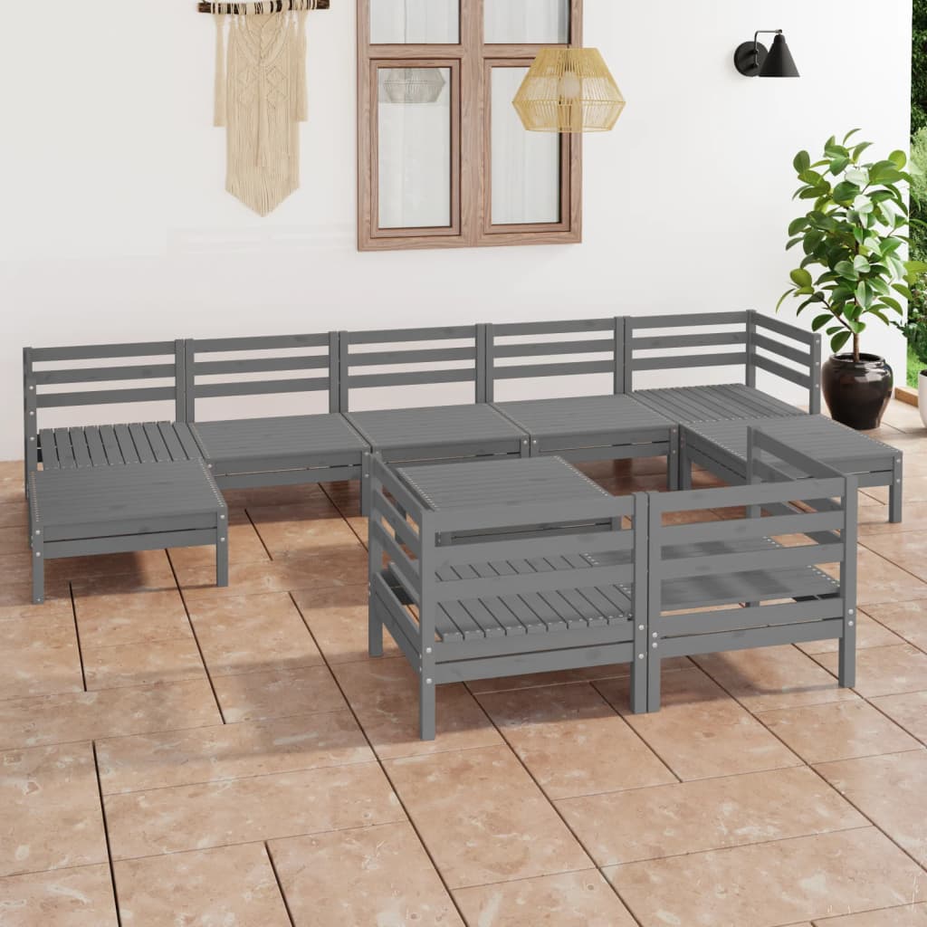 10 Piece Garden Lounge Set Solid Wood Pine