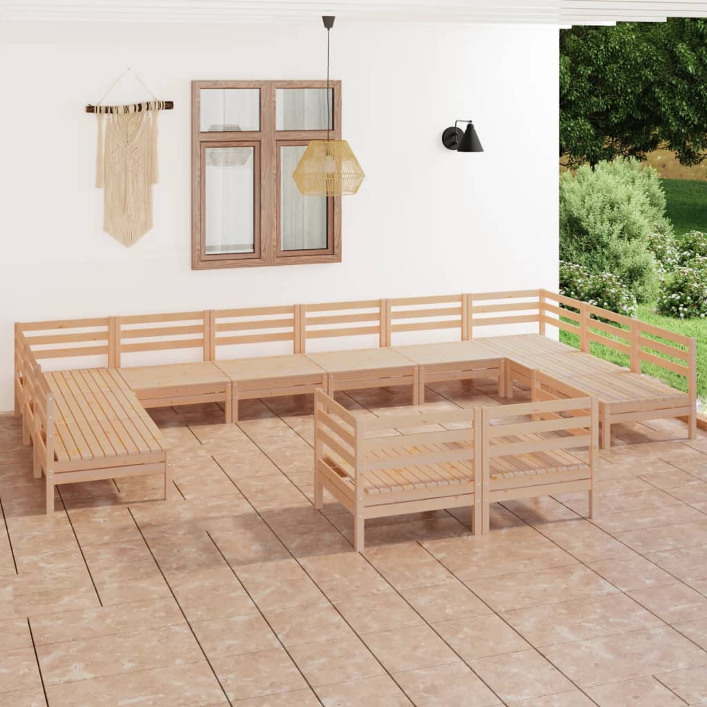 12 Piece Garden Lounge Set Solid Wood Pine