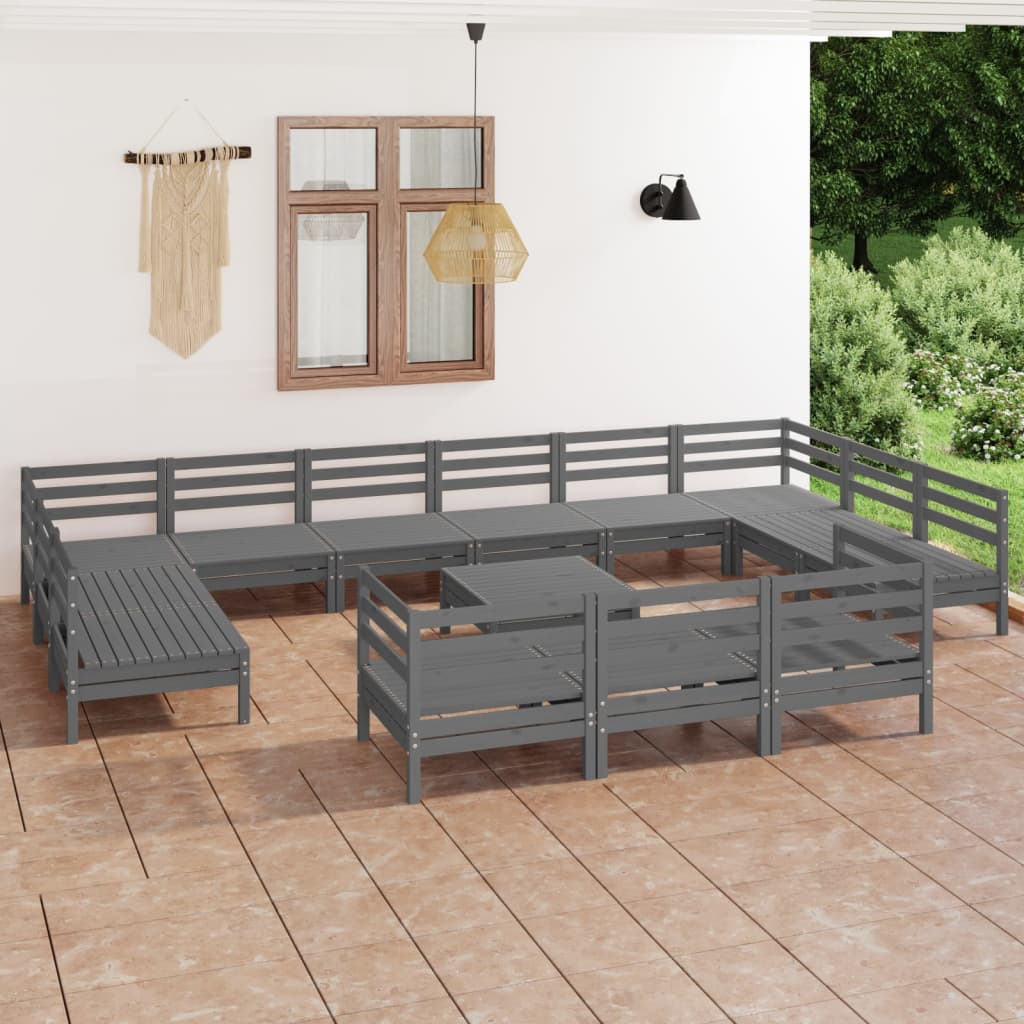 14 Piece Garden Lounge Set Solid Wood Pine