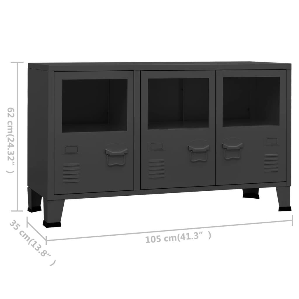 Industrial Sideboard 105X35X62 Cm Metal And Glass