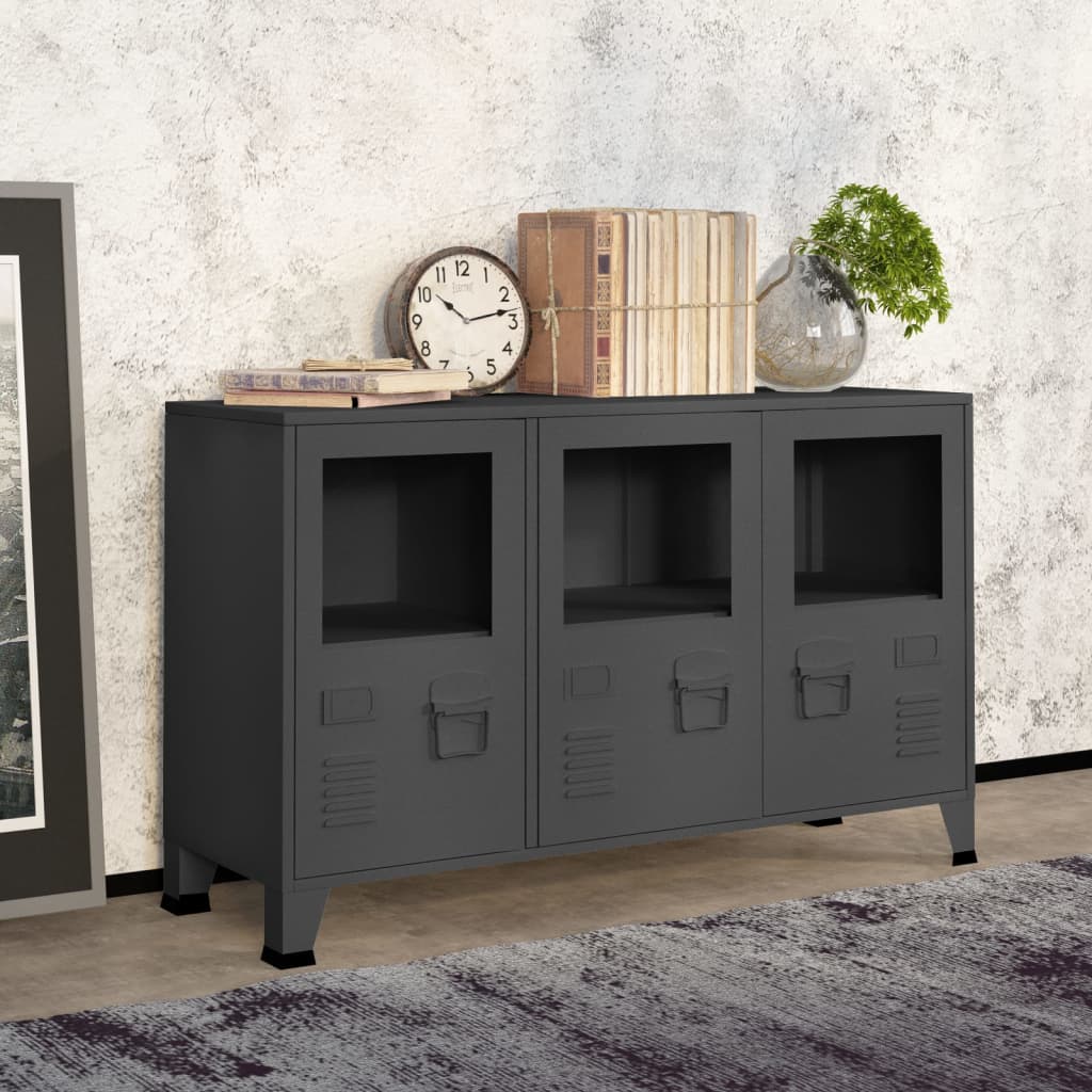 Industrial Sideboard 105X35X62 Cm Metal And Glass