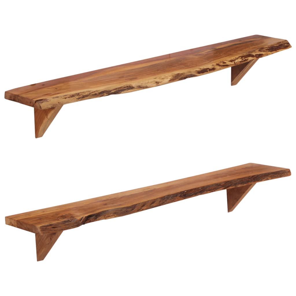 Wall Shelves 2 Pcs Solid Acacia Wood