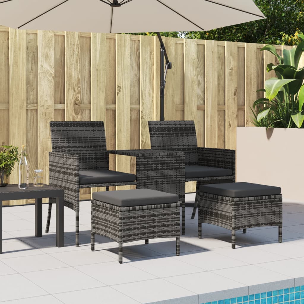Garden Sofa 2-Seater With Table And Stools Poly Rattan