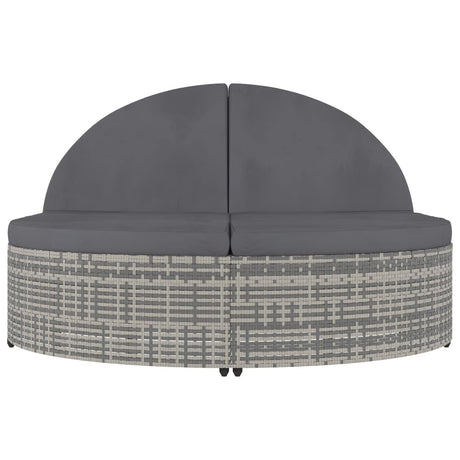 2-Person Sun Lounger With Cushions Poly Rattan Grey