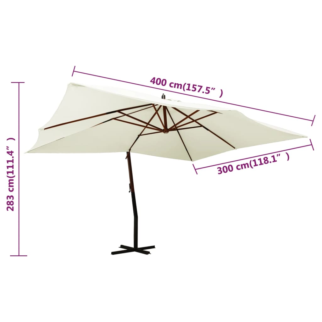Cantilever Garden Parasol With Wooden Pole 400X300 Cm Sand