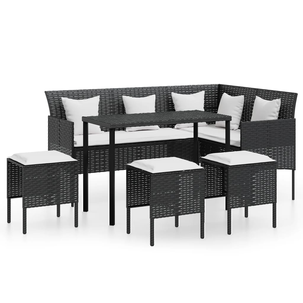 5 Piece L-Shaped Couch Sofa Set With Cushions Poly Rattan