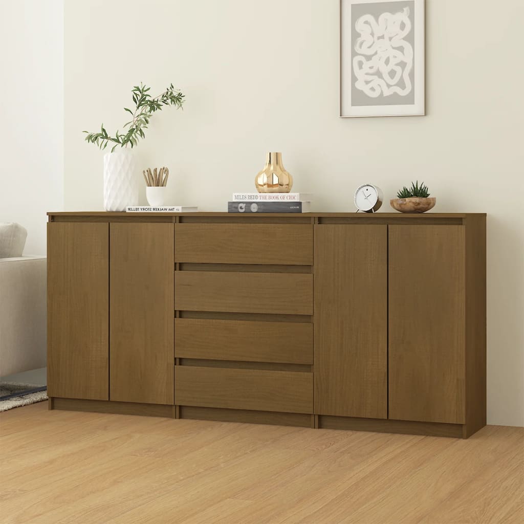 Side Cabinets 3 Pcs Solid Pinewood