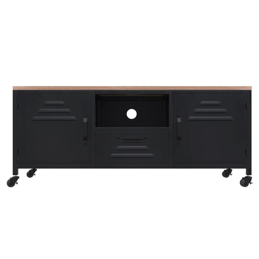 Tv Cabinet Black 110X30X43 Cm Iron And Solid Wood Fir