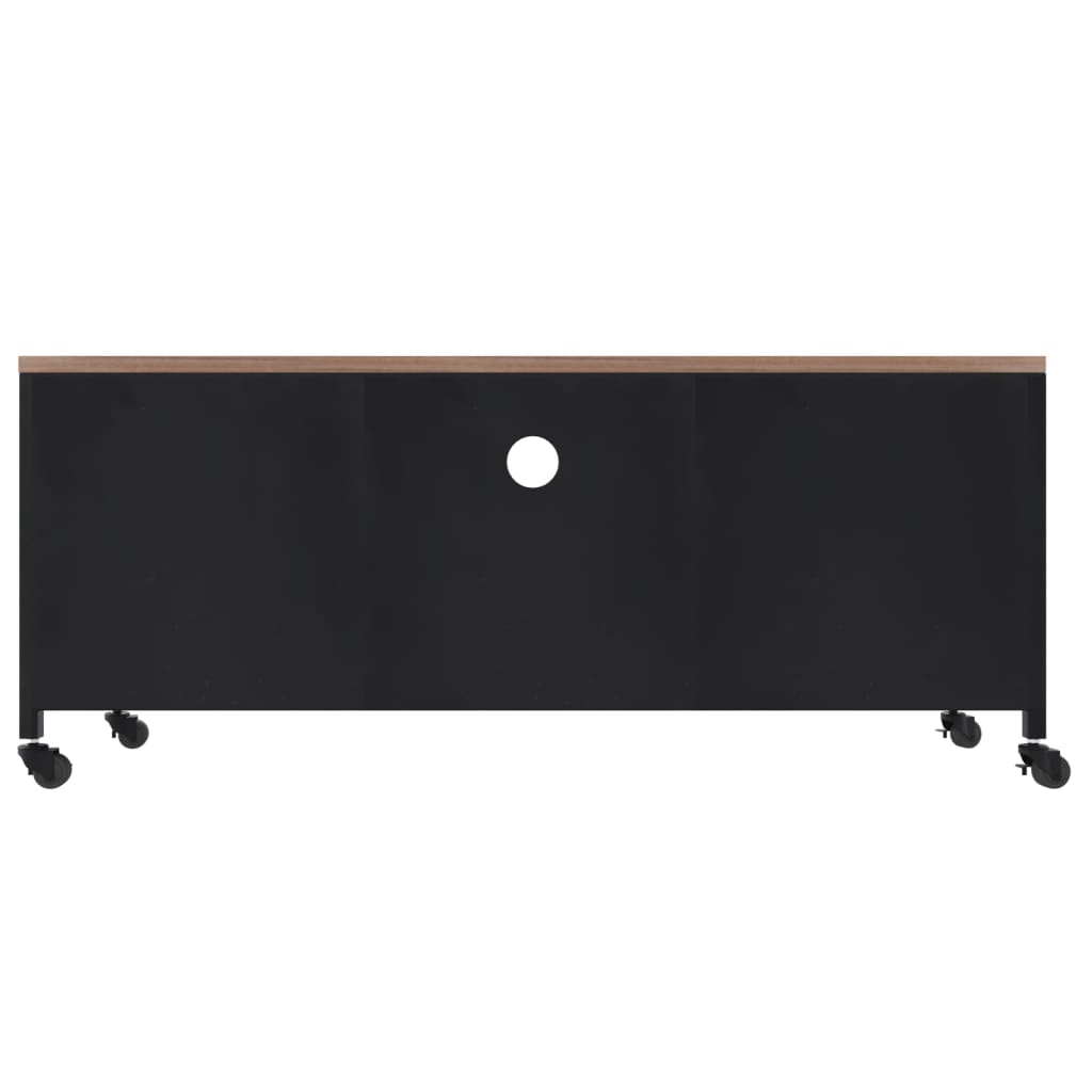 Tv Cabinet Black 110X30X43 Cm Iron And Solid Wood Fir