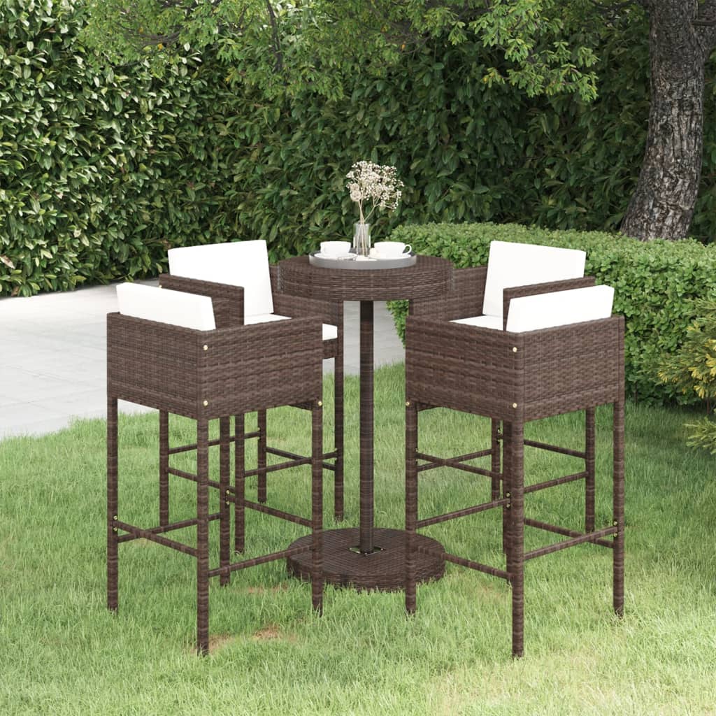 5 Piece Garden Bar Set With Cushions Poly Rattan