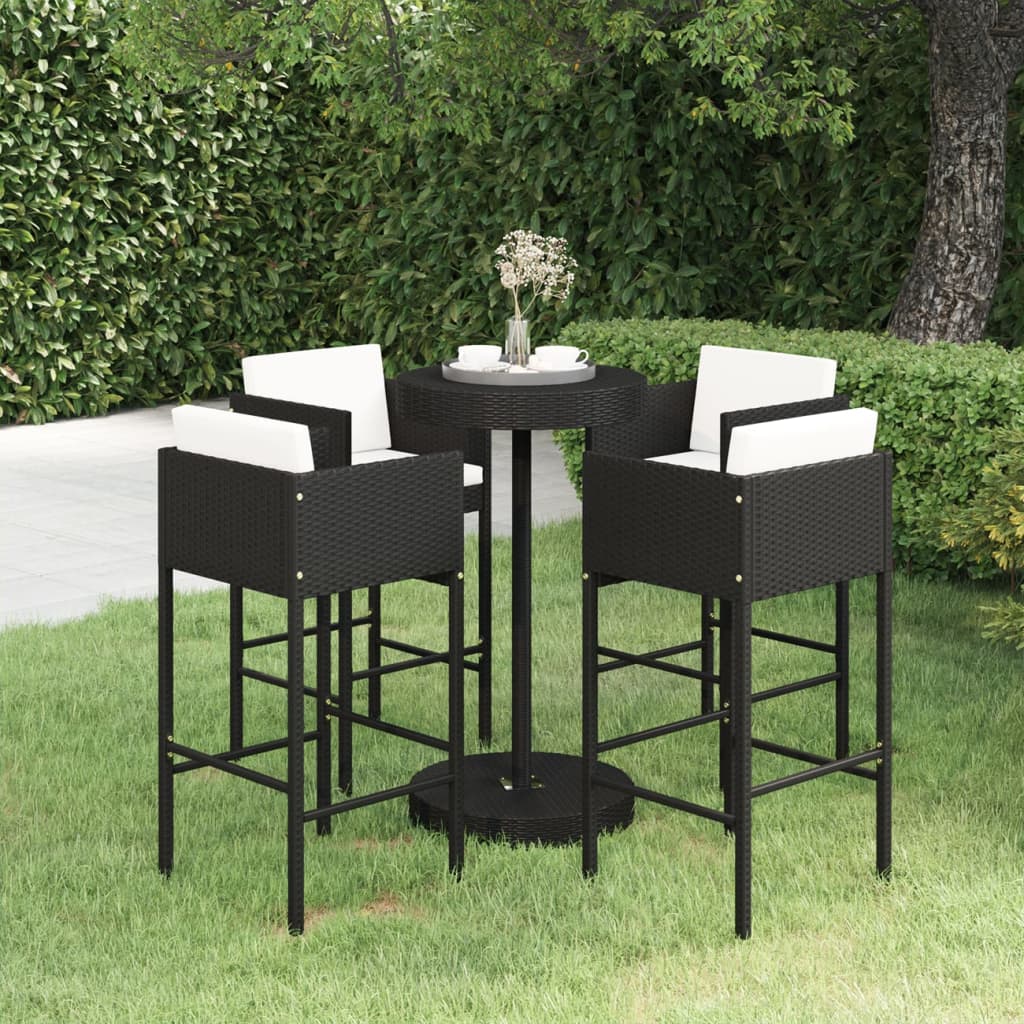5 Piece Garden Bar Set With Cushions Poly Rattan