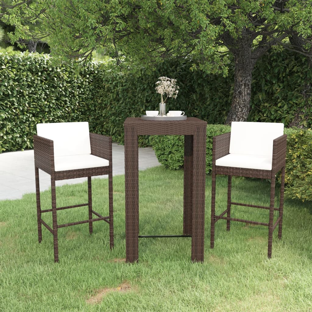 3 Piece Garden Bar Set With Cushions Poly Rattan