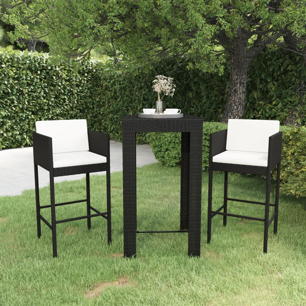 3 Piece Garden Bar Set With Cushions Poly Rattan