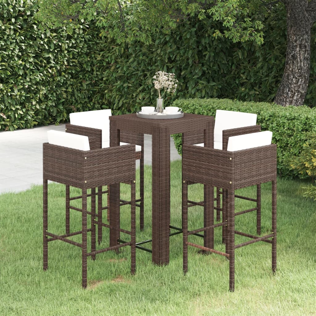 3 Piece Garden Bar Set With Cushions Poly Rattan