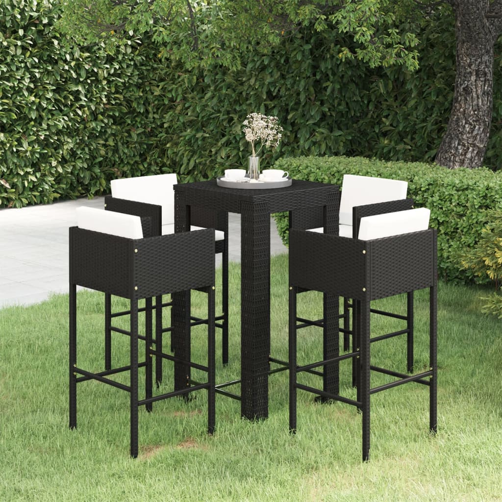 3 Piece Garden Bar Set With Cushions Poly Rattan