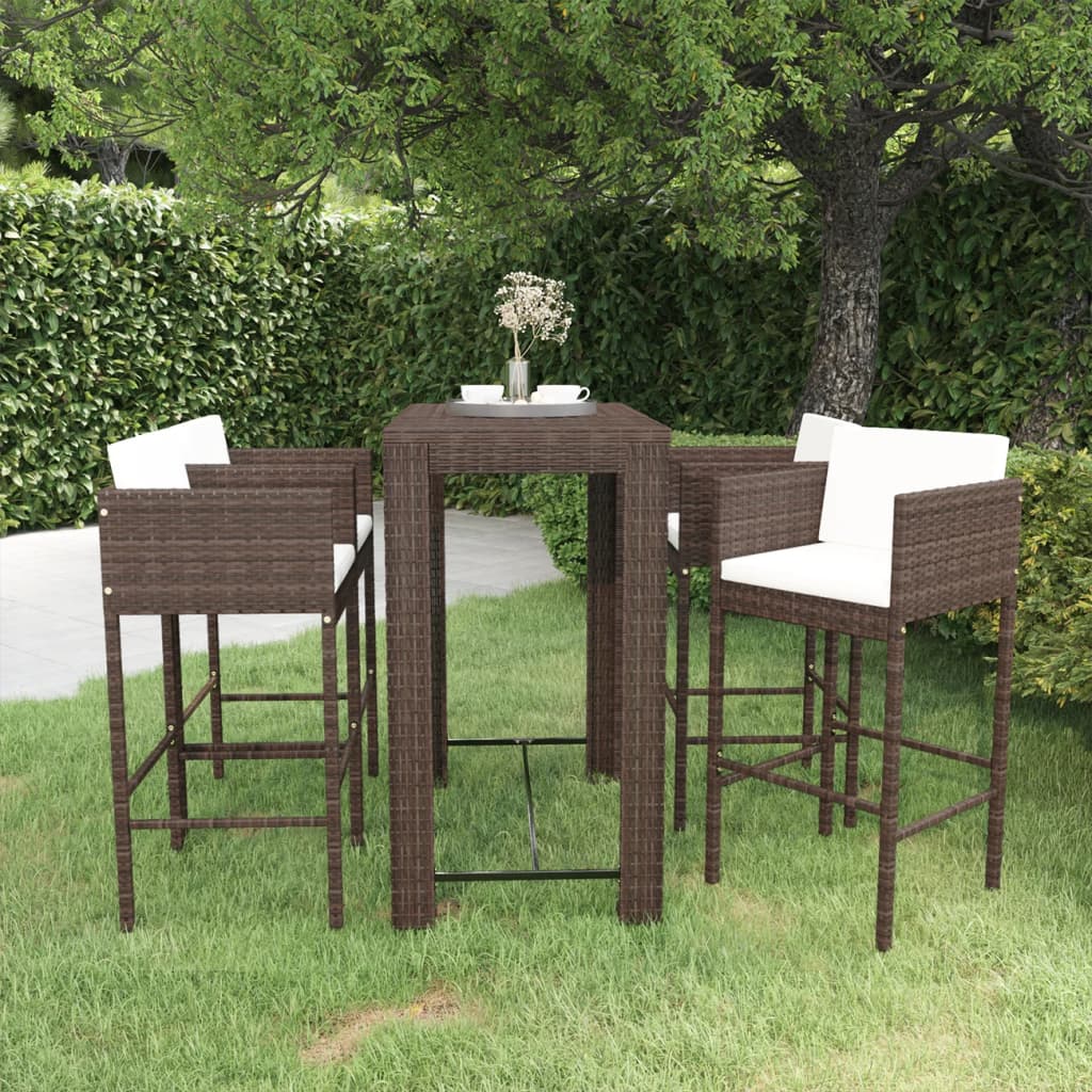 3 Piece Garden Bar Set With Cushions Poly Rattan