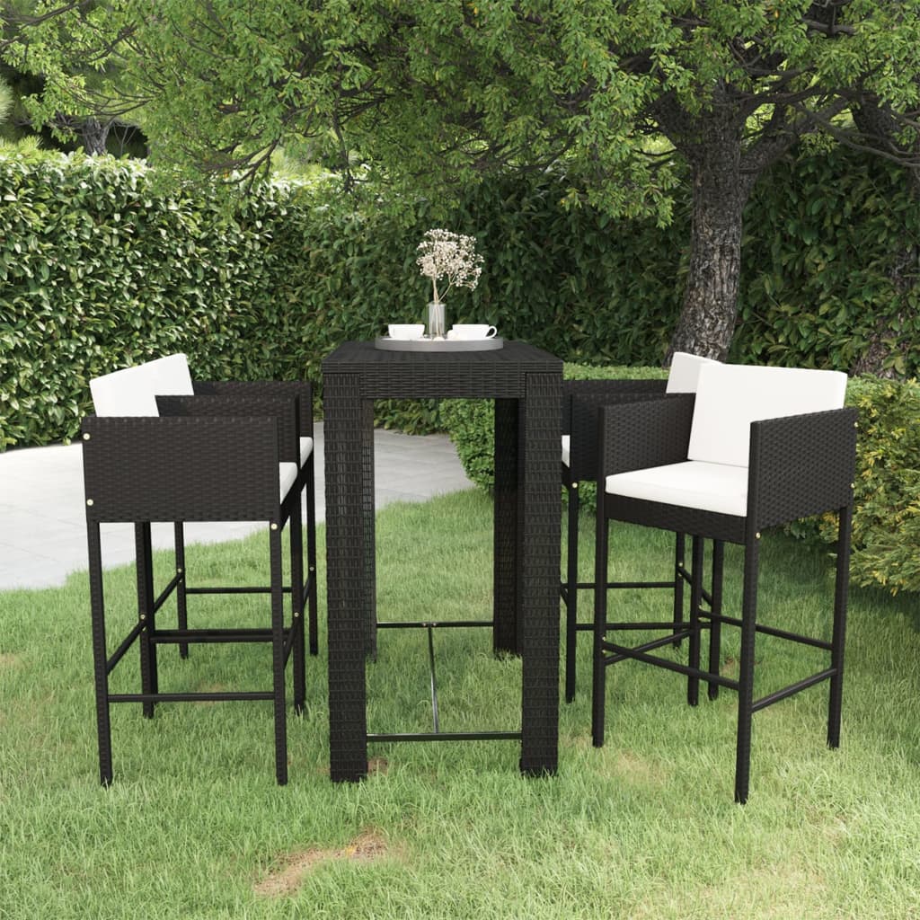 3 Piece Garden Bar Set With Cushions Poly Rattan