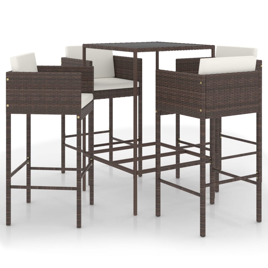 5 Piece Garden Bar Set With Cushions Poly Rattan