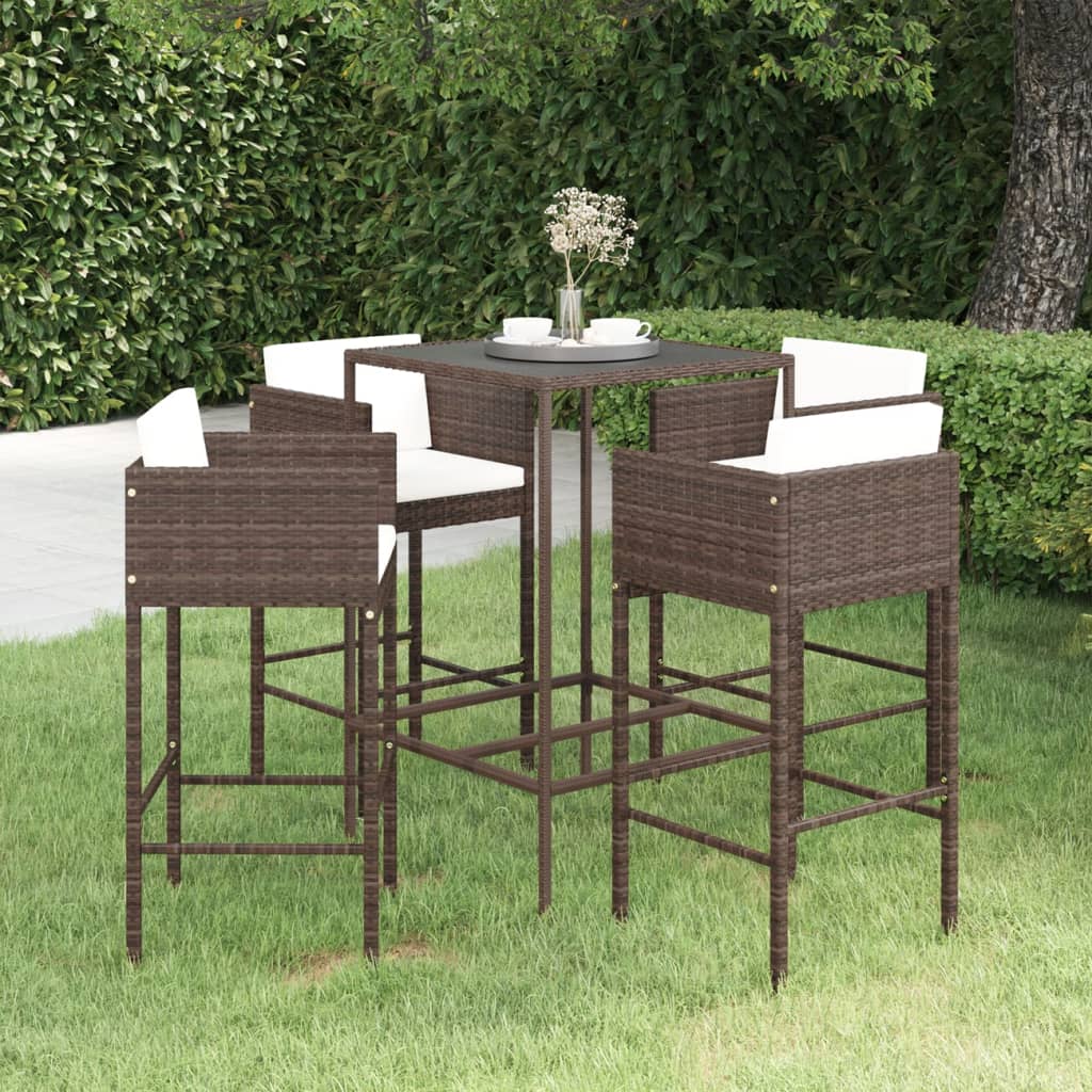 5 Piece Garden Bar Set With Cushions Poly Rattan