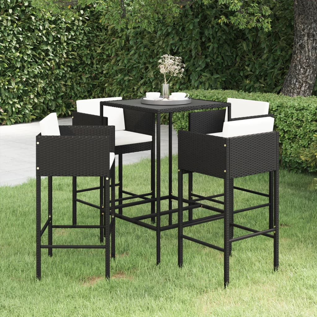 5 Piece Garden Bar Set With Cushions Poly Rattan