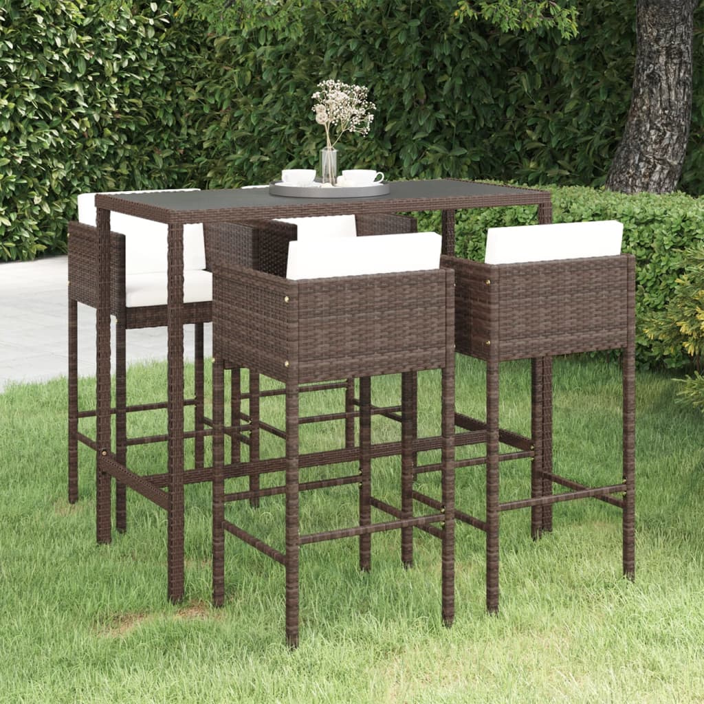 5 Piece Garden Bar Set With Cushions Poly Rattan