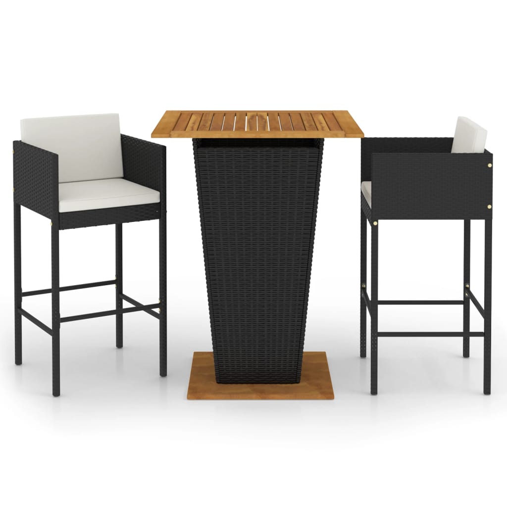 3 Piece Garden Bar Set With Cushions Poly Rattan