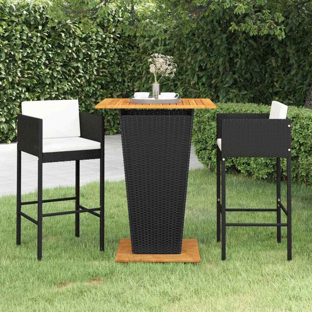 3 Piece Garden Bar Set With Cushions Poly Rattan