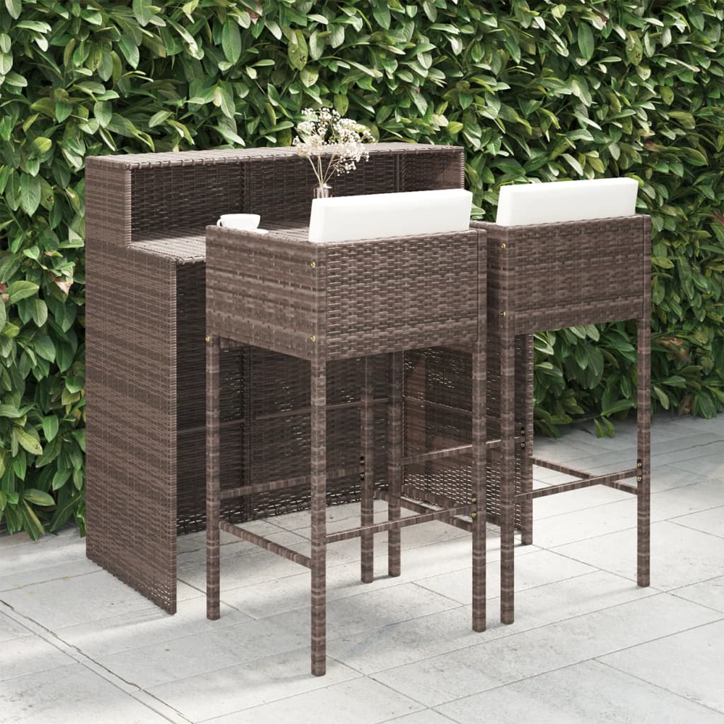 3 Piece Garden Bar Set With Cushions Poly Rattan