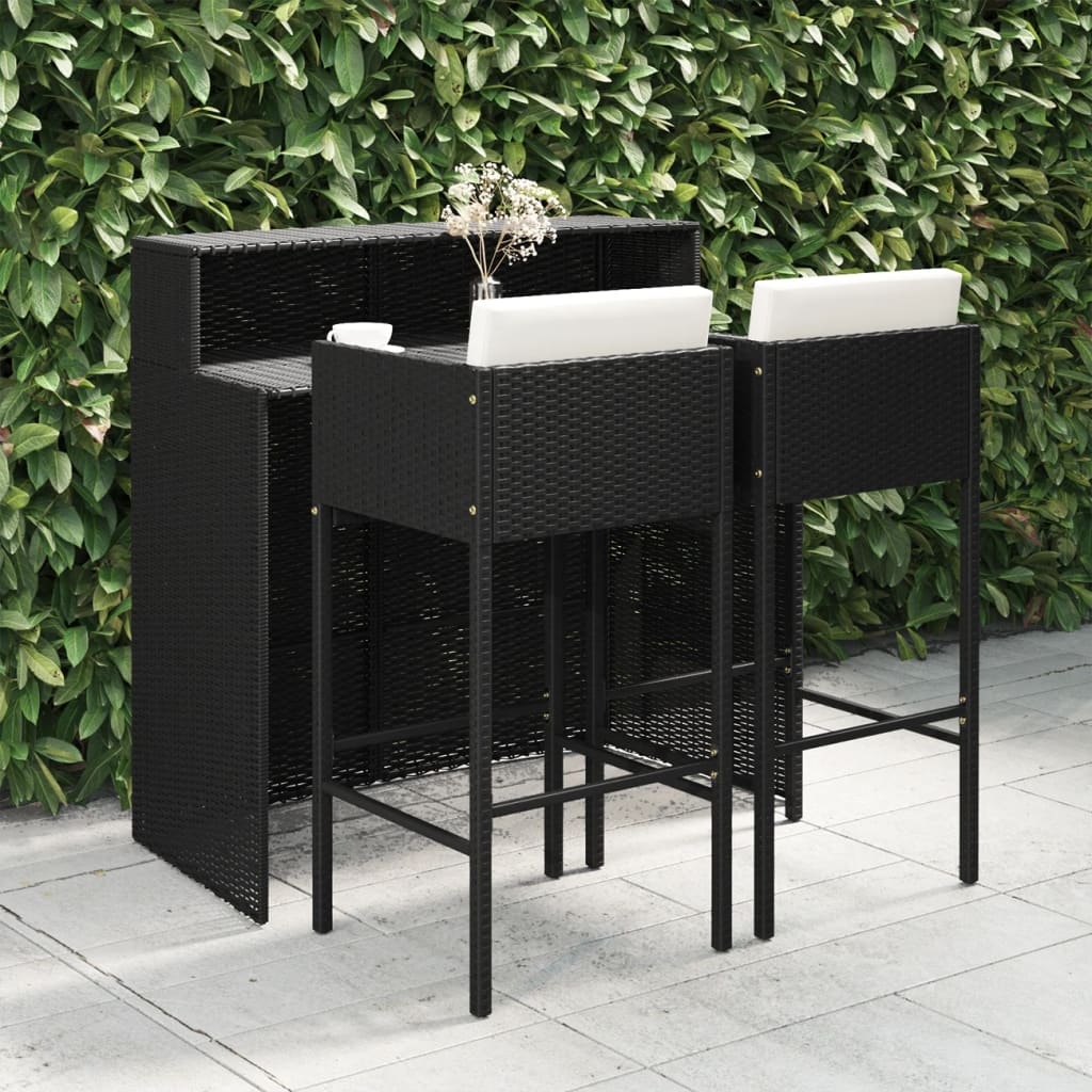 3 Piece Garden Bar Set With Cushions Poly Rattan