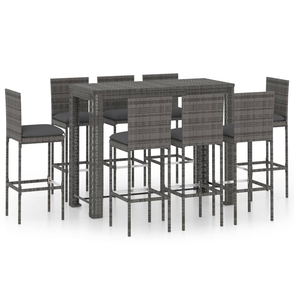 3 Piece Garden Bar Set With Cushions Poly Rattan