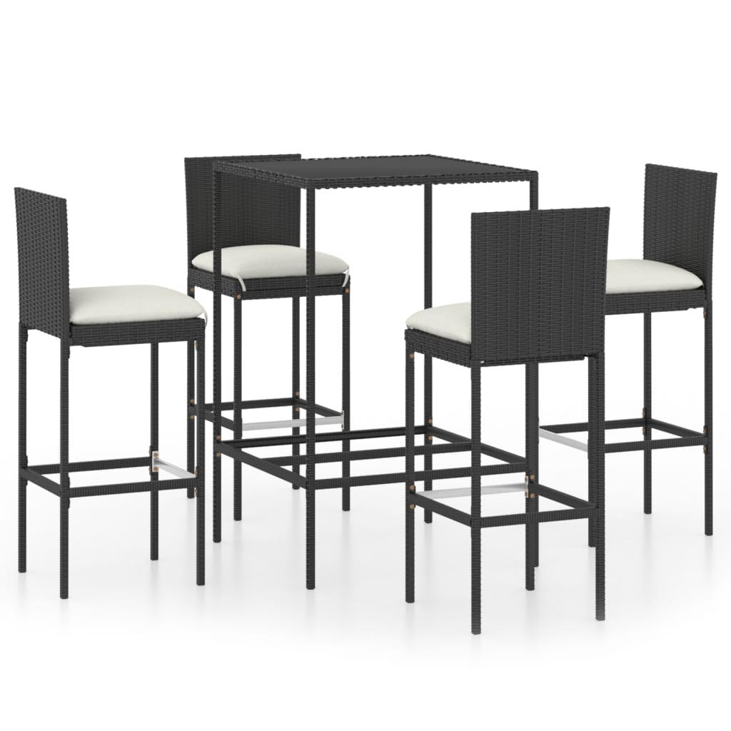5 Piece Garden Bar Set With Cushions Poly Rattan