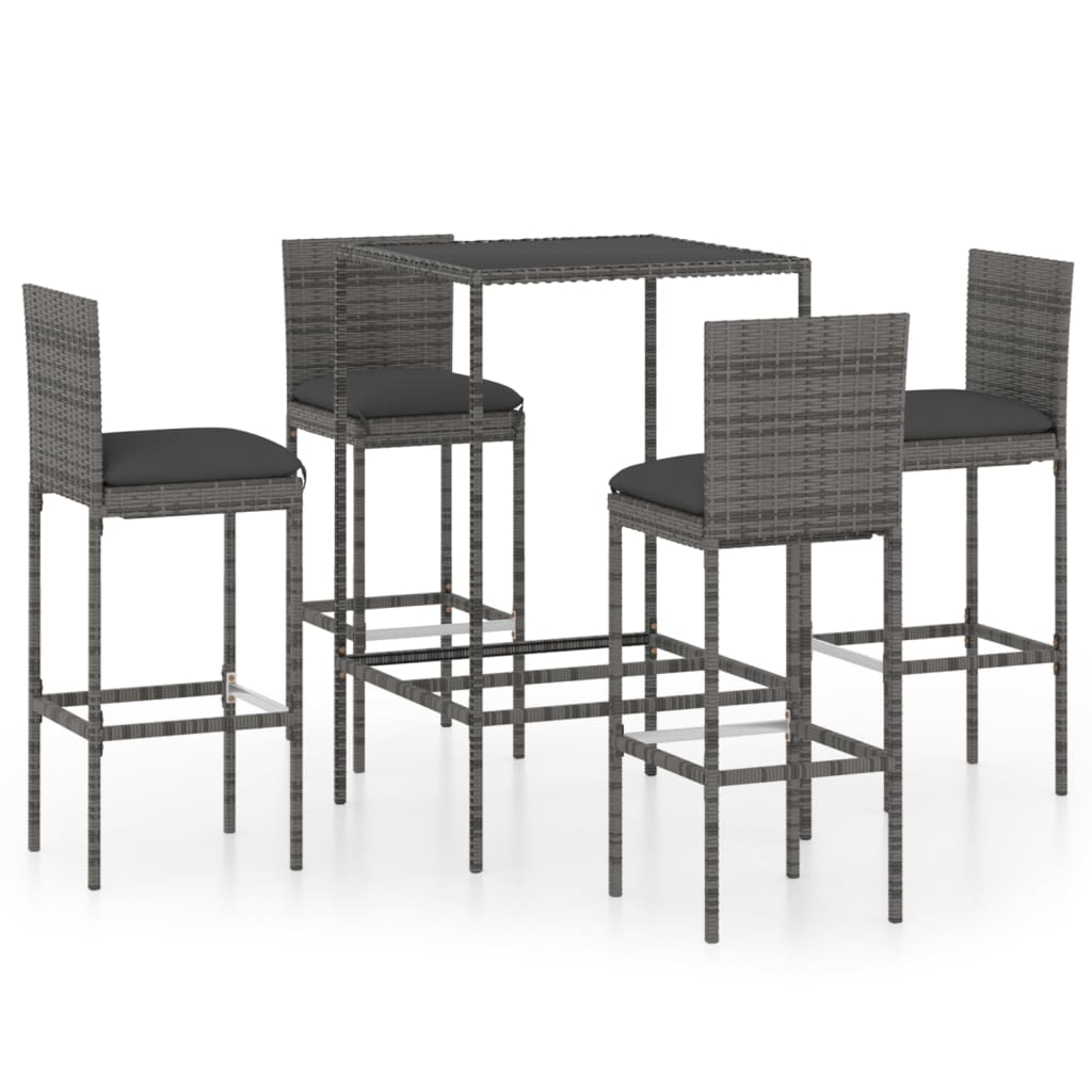 5 Piece Garden Bar Set With Cushions Poly Rattan