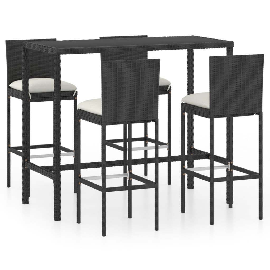 5 Piece Garden Bar Set With Cushions Poly Rattan