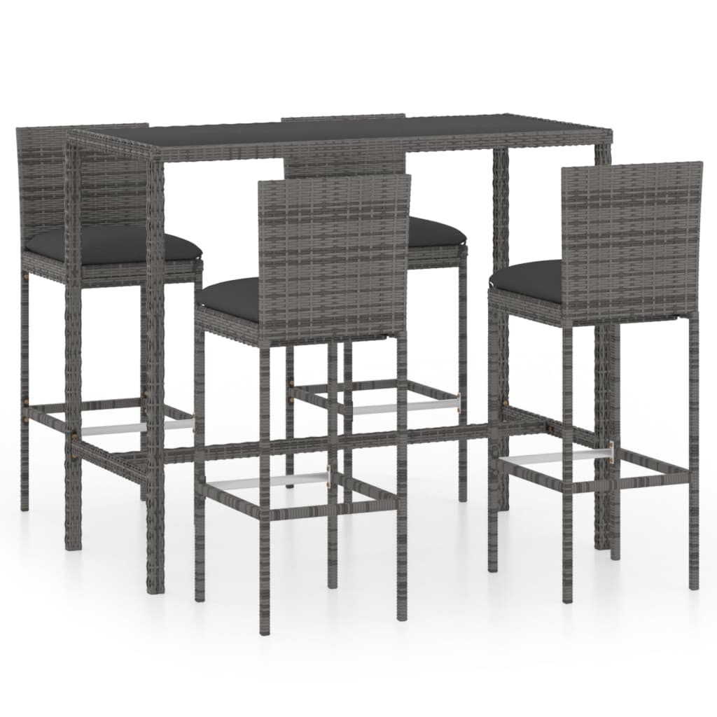 5 Piece Garden Bar Set With Cushions Poly Rattan