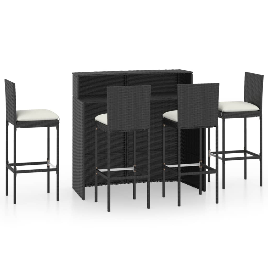 5 Piece Garden Bar Set With Cushions Poly Rattan