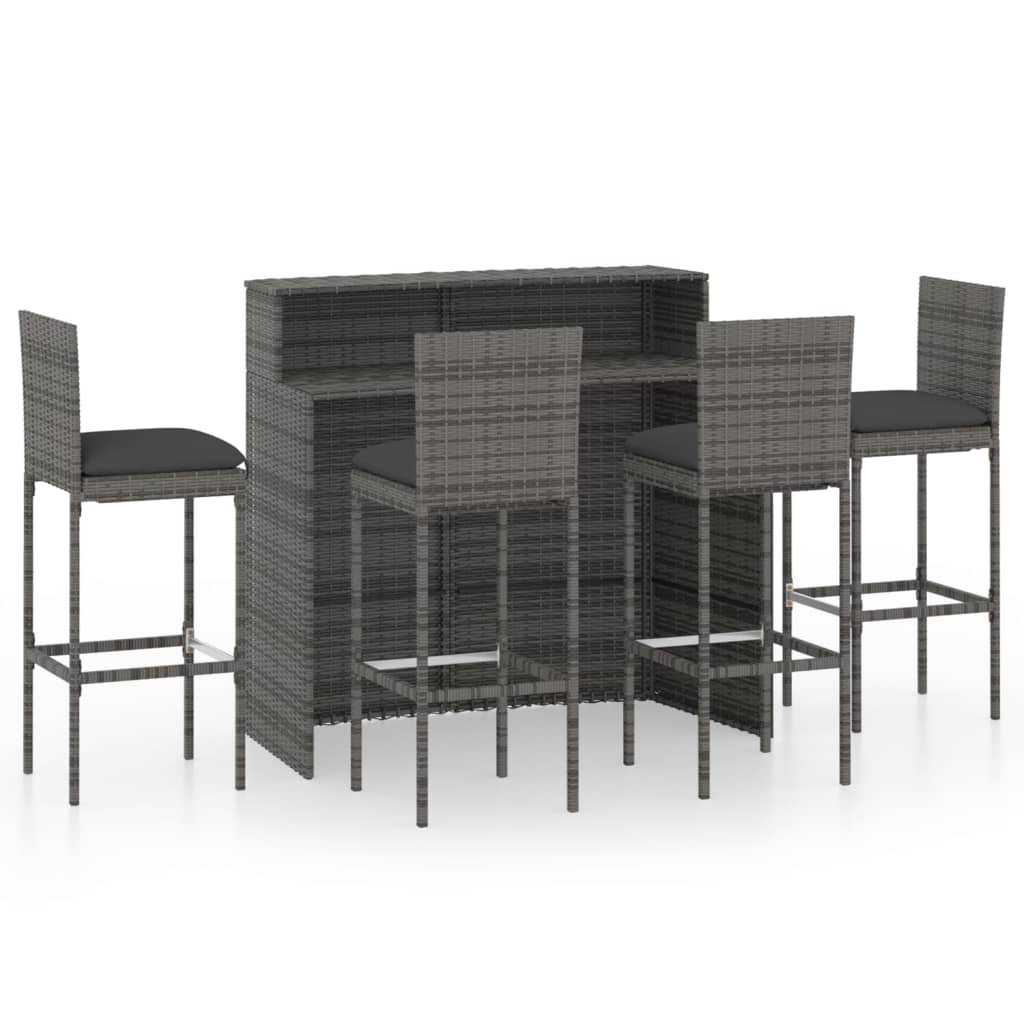 5 Piece Garden Bar Set With Cushions Poly Rattan
