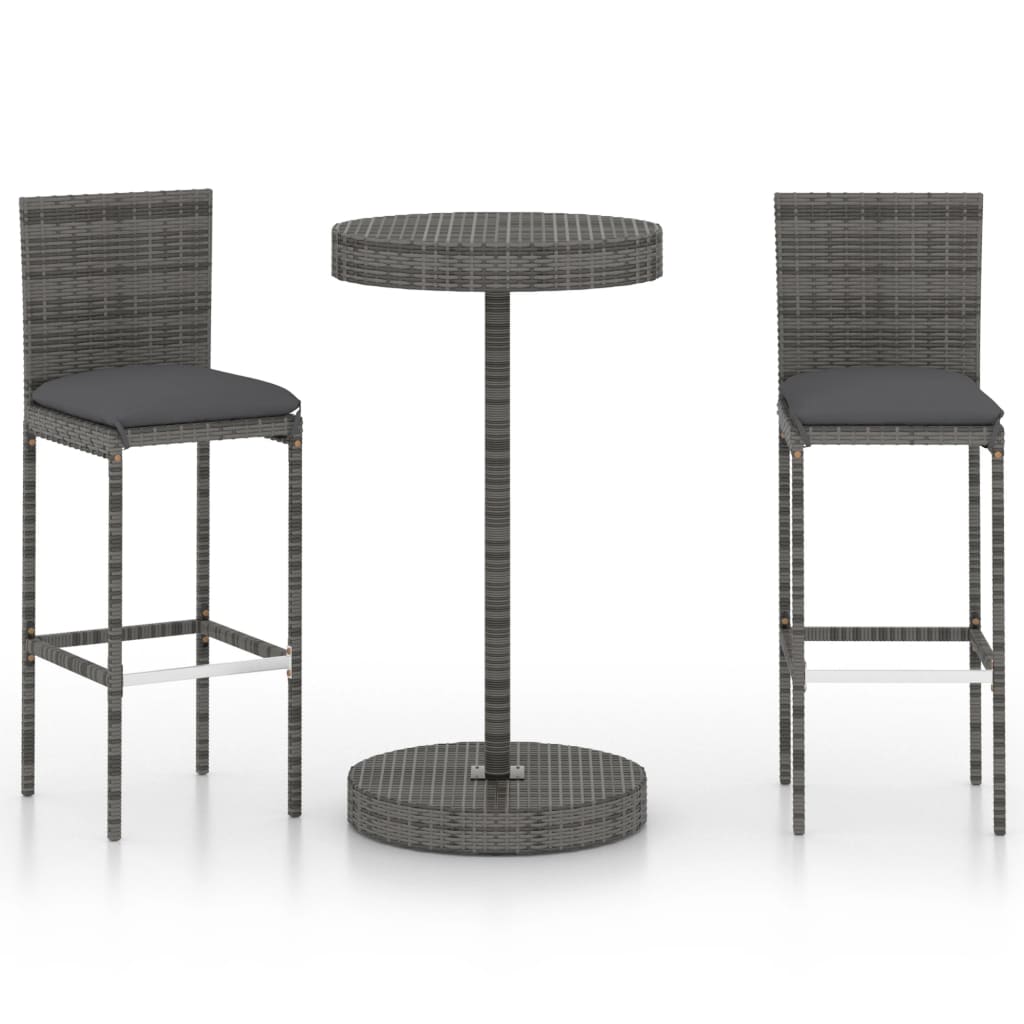 3 Piece Garden Bar Set With Cushions Poly Rattan