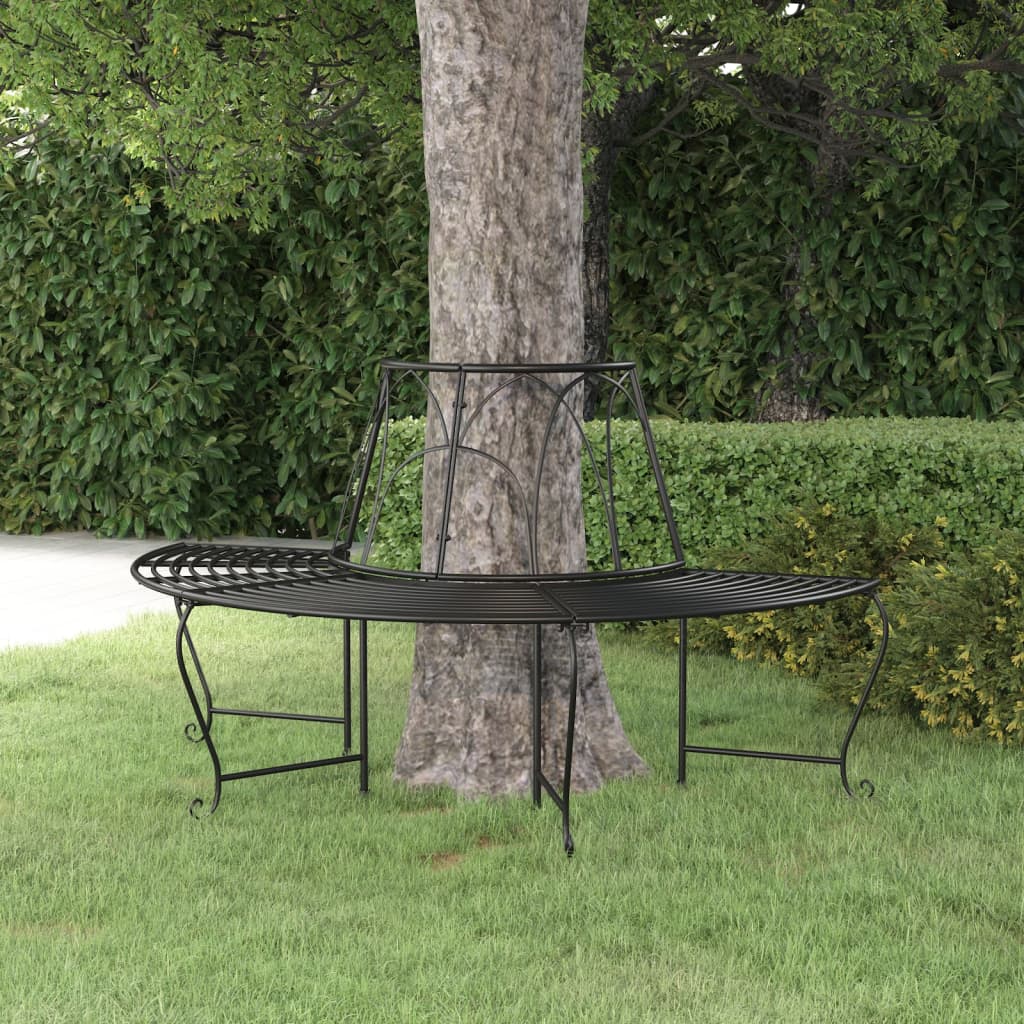 Half Round Tree Bench Ø159 Cm Black Steel