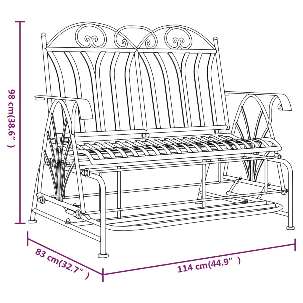 2-Seater Glider Bench 114 Cm Black Steel