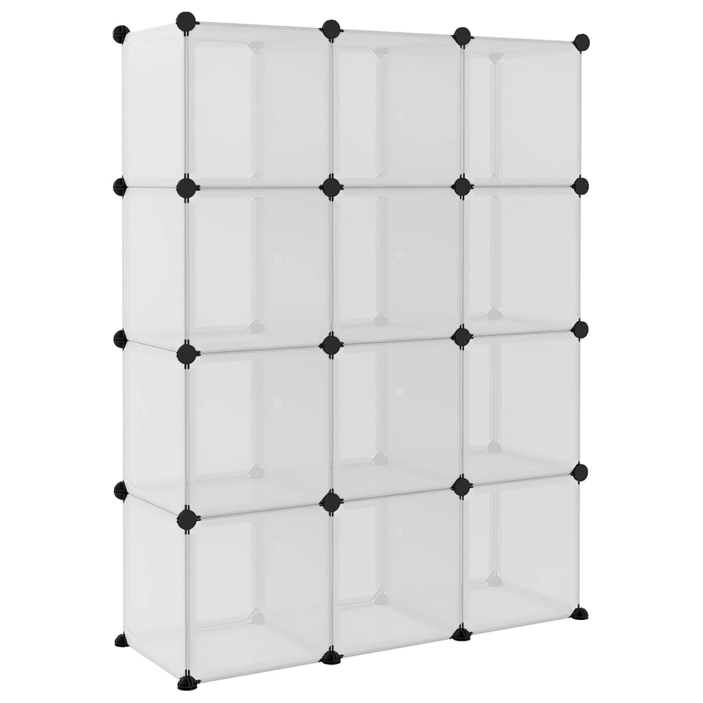 Storage Cube Organiser With 12 Cubes And Doors Transparent Pp