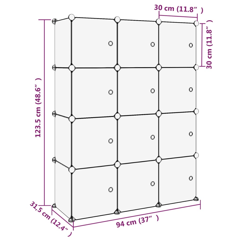 Storage Cube Organiser With 12 Cubes And Doors Transparent Pp