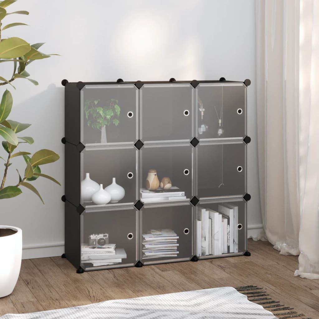 Storage Cube Organiser With 12 Cubes And Doors Transparent Pp