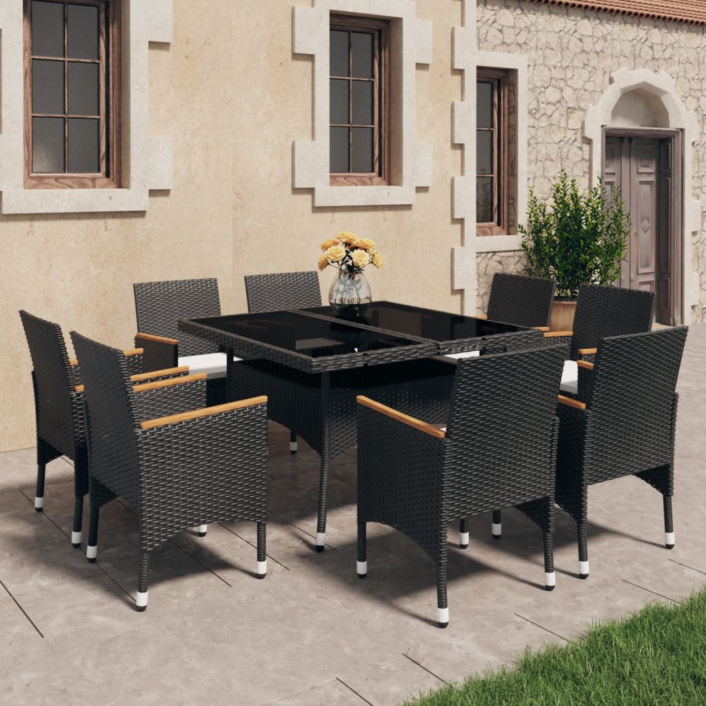 9 Piece Garden Dining Set Poly Rattan And Tempered Glass