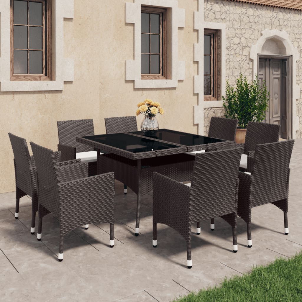 9 Piece Garden Dining Set Poly Rattan And Tempered Glass